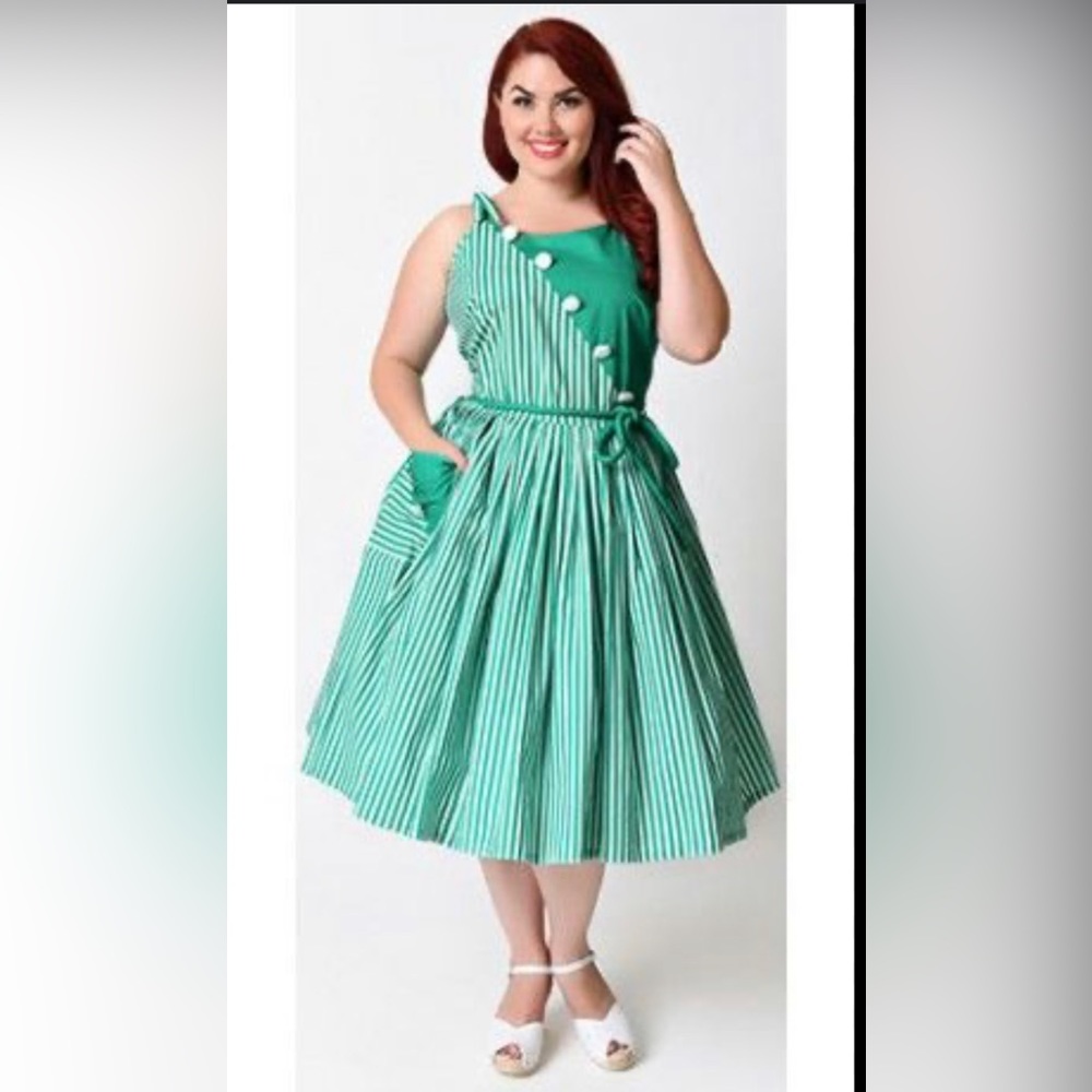 Unique Vintage green striped cotton swing dress 18/3xl Unique Vintage size chart